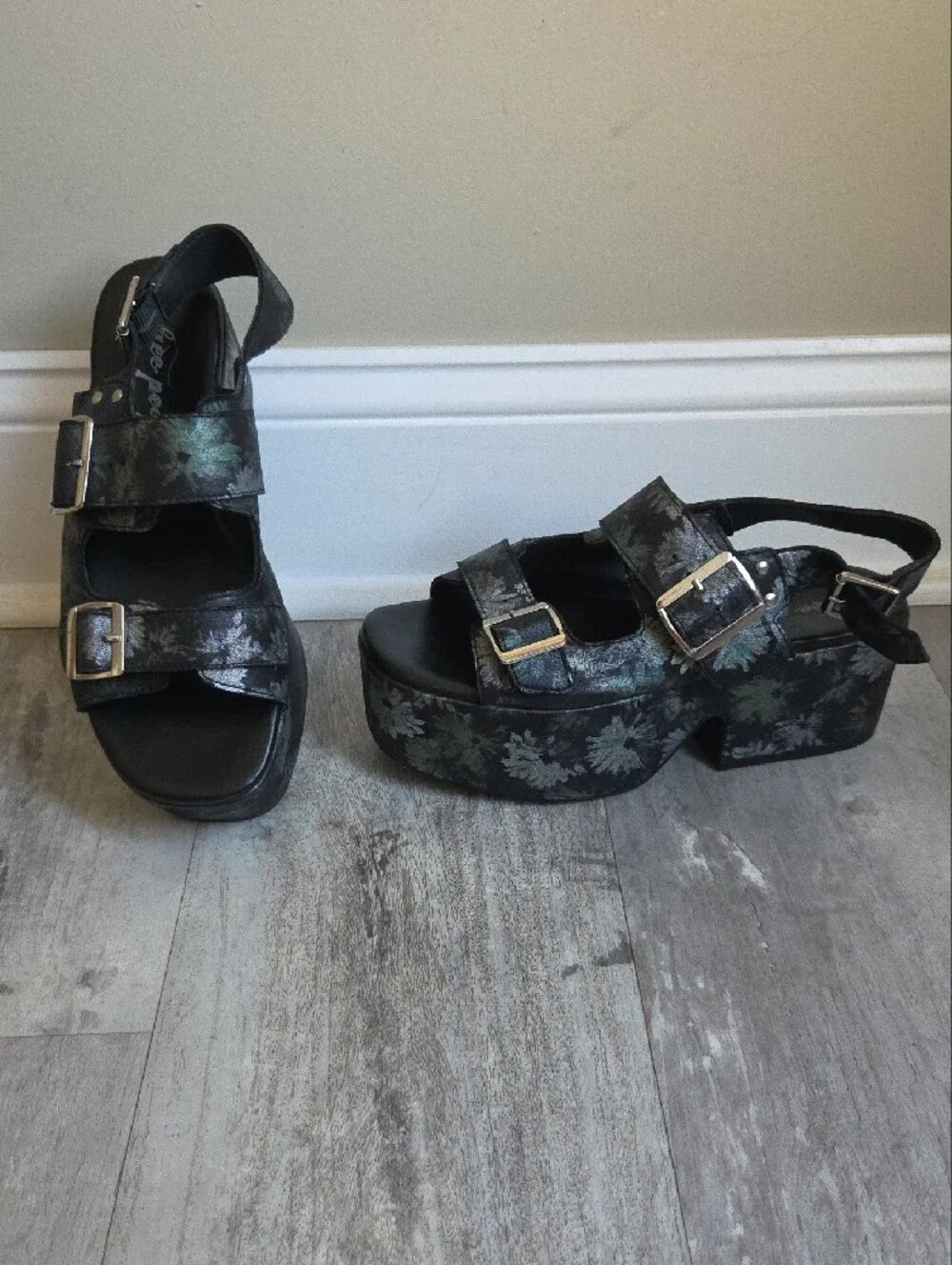 Free People Black Daisy Colorway Platform Sandals
